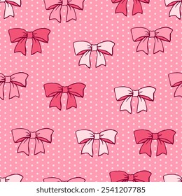 Seamless Pink Bow Ribbons on Pink Background. Perfect for party, celebration, and fashion-themed projects, adding a touch of elegance and charm.