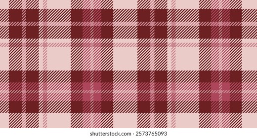 Seamless pink and burgundy plaid pattern with diagonal striped details. Geometric textile design for backgrounds and print