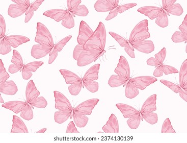seamless pink butterfly hand drawn design