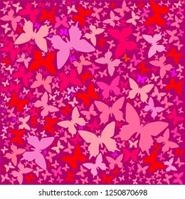 Seamless pink butterfly pattern. Perfect for wallpaper, gift paper, pattern fills, web page background, spring and summer greeting cards. Pink background. Vector illustration