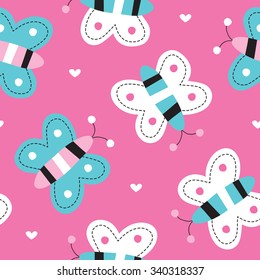 seamless pink butterfly pattern vector illustration