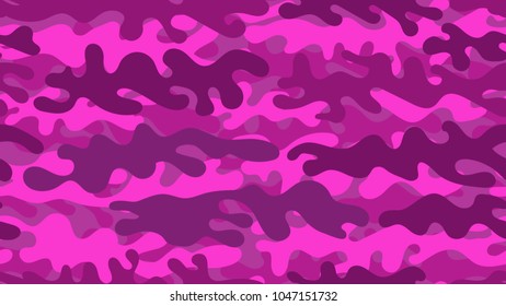 Seamless pink camouflage pattern. Repeating crazy military clothing texture.