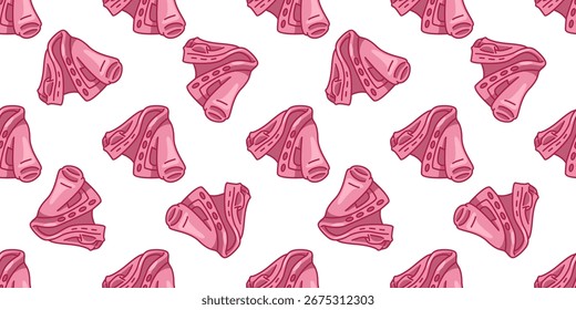 Seamless Pink Cardigan Pattern. Pink knitted cardigan in cartoon flat style. Seamless cozy illustration on light background.