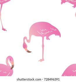 seamless pink cartoon flamingo pattern vector illustration