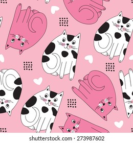 seamless pink cat pattern vector illustration