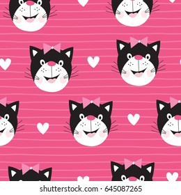 seamless pink cat pattern vector illustration