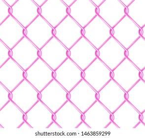 Seamless Pink Chain Link Fence Pattern. Realistic Wire Fence Vector Texture