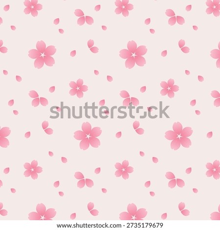 Seamless pink cherry blossom pattern with sakura flowers and petals. Soft pastel background. Romantic spring floral design for wallpaper, fabric, wrapping paper, feminine branding, and elegant design.