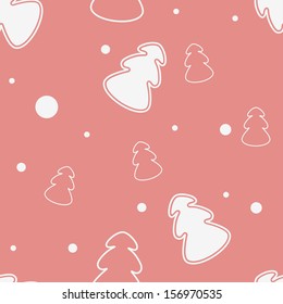 Seamless pink christmas pattern with Christmas tree. Vector illustration.