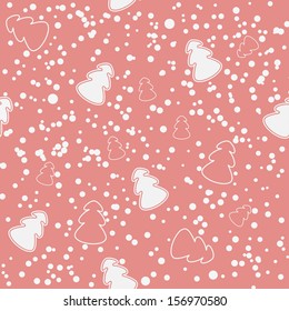 Seamless pink christmas pattern with Christmas tree. Vector illustration.