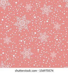 Seamless pink christmas pattern with white snowflakes. Vector illustration.