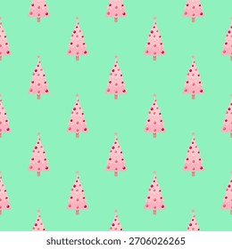 Patrón de árbol de Navidad rosa sin fisuras. Fondo de Festiva moderno y de moda. Textura linda repetible del Vector en verde menta para la tela, el papel de embalaje, o el papel digital.