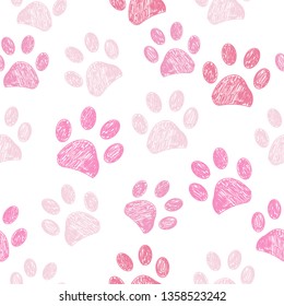 Seamless pink colored paw print background