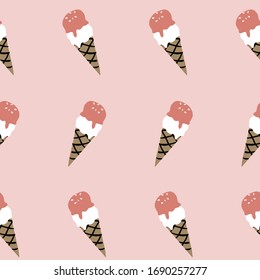 Seamless pink colorful Ice cream cone pattern. Fun summer pattern.