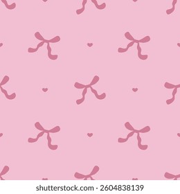 Seamless Pink Coquette Bow and Heart Pattern for Girly Aesthetic Background