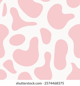 Seamless pink cow or dalmatian pattern with irregular spots, perfect for textiles, wallpapers, and modern decor. High quality vector design for versatile projects.