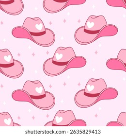 Seamless Pink Cowgirl Cowboy Hat Pattern for Wrapping and Wallpaper