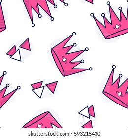 Seamless Pink Crown. Retro background.