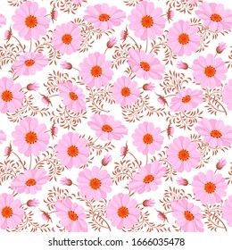 Seamless pink daisy flower vector pattern on white background