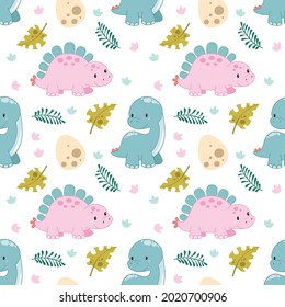 seamless pink dinosaur animal pattern vector illustration,