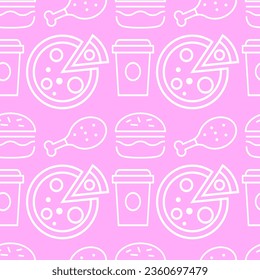 Diseño textil de fondo de patrón de comida rápida rosa sin inconveniente para papel de pared, textura, impresión, ropa. Vector.