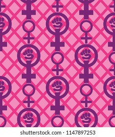 Seamless pink feminist pattern background. Venus mirror. Nice and beautiful vector grapgic illustration