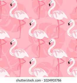 seamless with pink flamingo pattern vector illustration