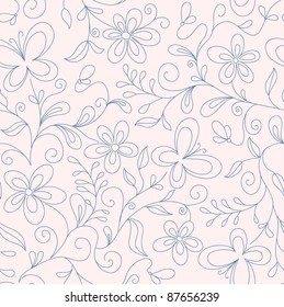 seamless  pink floral   background with butterfly