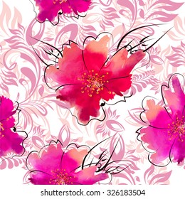 Seamless pink floral background. Vector