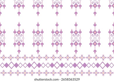 Seamless pink floral border pattern with minimalist simple line, a decorative vector illustration for vintage textile design
