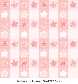 Seamless Pink Floral Checkered Pattern – Cute Vector Design for Baby Girl and Nursery Themes