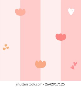 seamless pink floral and heart stripe pattern, cute nursery and baby girl background