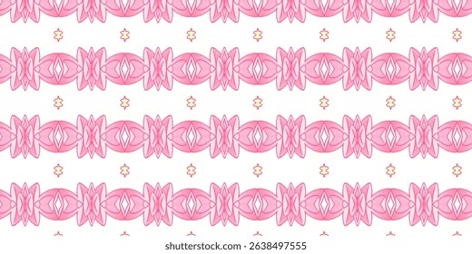 Seamless Pink Floral Ornament Pattern with Symmetrical Repetition