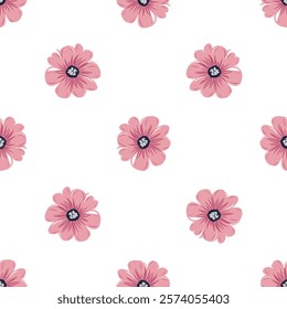 Seamless pink floral pattern white background, soft delicate elegant universal simple repeat timeless charming modern decorative gentle pastel cozy stylish cheerful botanical minimal classic bright