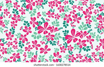 Seamless pink floral for valentine, with leaf and flower pattern background drawing.