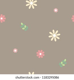 seamless pink flower and leaf repeat pattern in brown background flat vector illustration design