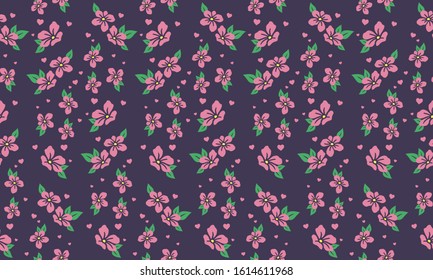 Seamless pink flower pattern background for valentine, with leaf and flower decor.