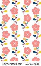 Seamless pink flower pattern on white background.