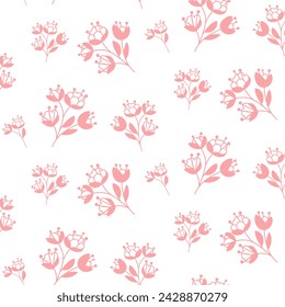 Patrón de flores rosadas sin costura sobre fondo blanco
