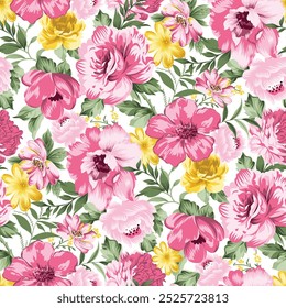 seamless pink flower pattern on white background