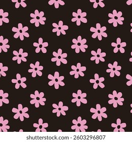 Seamless Pink Flower Pattern on Black Background