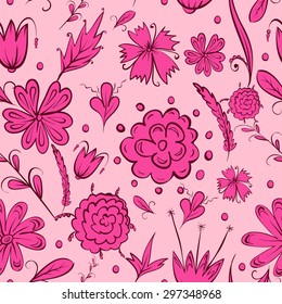 Seamless pink flower pattern on pink background.