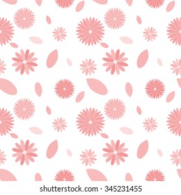 Seamless Pink Flower Pattern on White Background. Vector illustration.