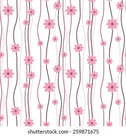 Seamless pink flowers pattern. Cute floral texture. Vector illustration.