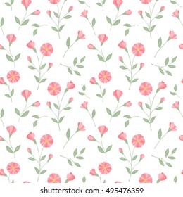 Seamless pink flowers pattern. Cute floral texture. Vector illustration.