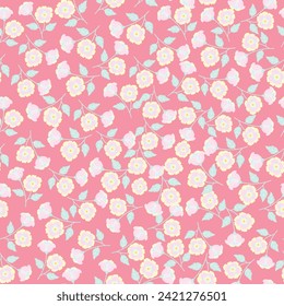 seamless pink flowers pattern. Delicate petals and vibrant blossoms create an artistic and vintage botanical illustration. Perfect for wallpaper, fabric, wrapping paper and more.