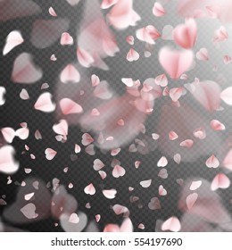 Seamless pink flying petals of sakura on transparent background. EPS 10 vector file included