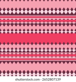 Patrón geométrico rosa sin costuras con estilo tribal y bohemio para el diseño textil y de Fondo de pantalla. Ilustración vectorial de origen étnico con Formas y rayas de diamantes.
