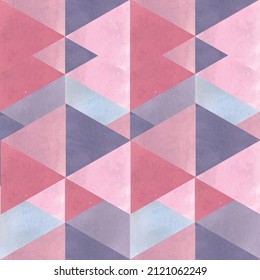 Seamless pink geometric pattern. Watercolor vector triangle texture. Vintage ethnic background.