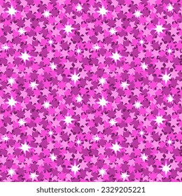 Seamless pink glitter pattern with starlight. Sparkle confetti background for little girl's princess birthday, Christmas or New Year's celebration. Sequin pattern, barbiecore, bright glitzy texture Stock Vector